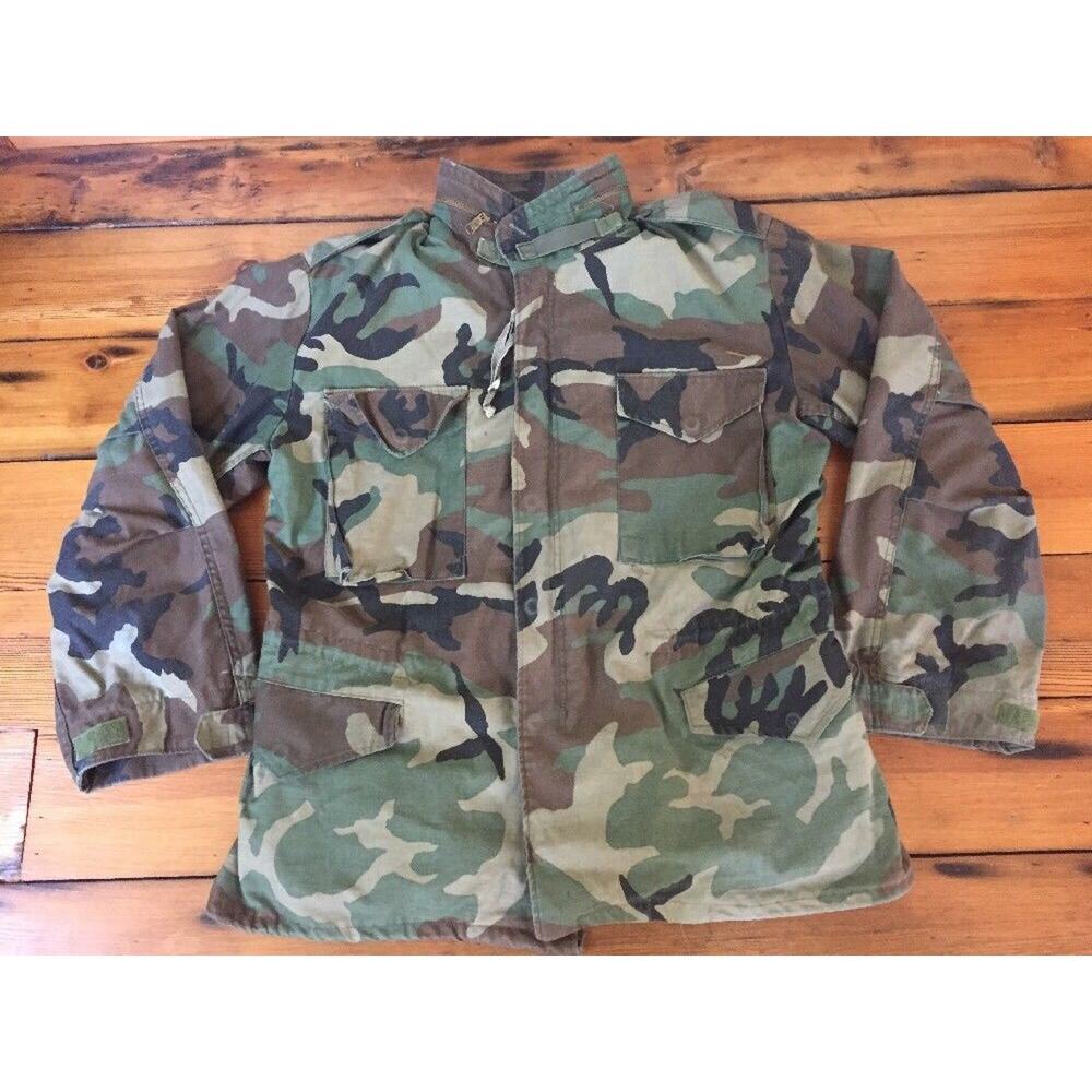Vtg US Army Military Woodland Camo Uniform Cold Weather Field Coat M 50" w Hood